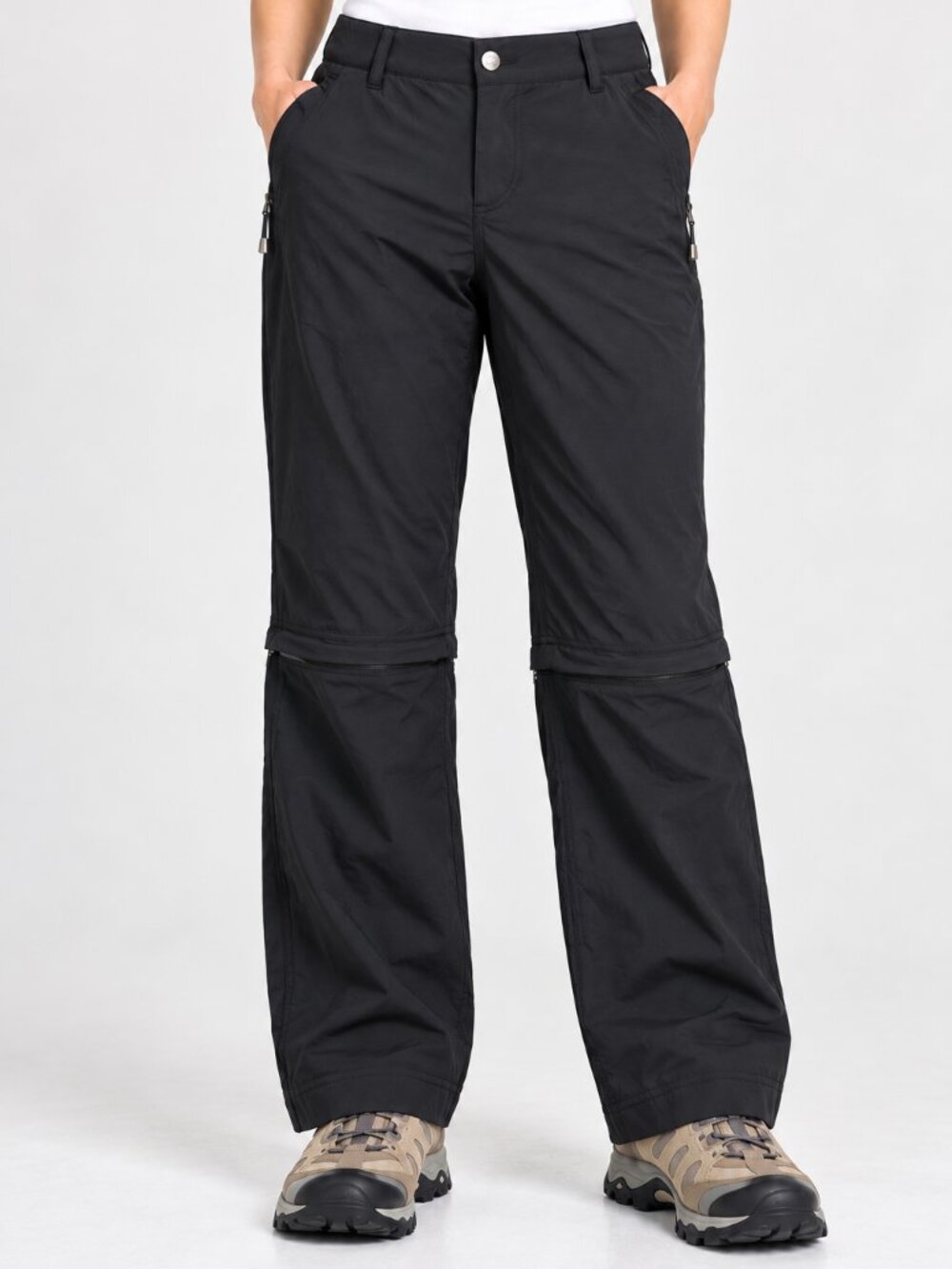 REI Women's 12 Petite Convertible Hiking Pants Zip Off Legs Gray Nylon Stretch